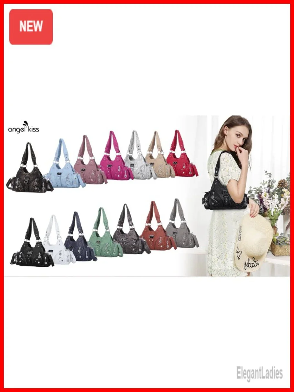 Faux Leather Hobo Shoulder Tote Bag with Multi-Pockets